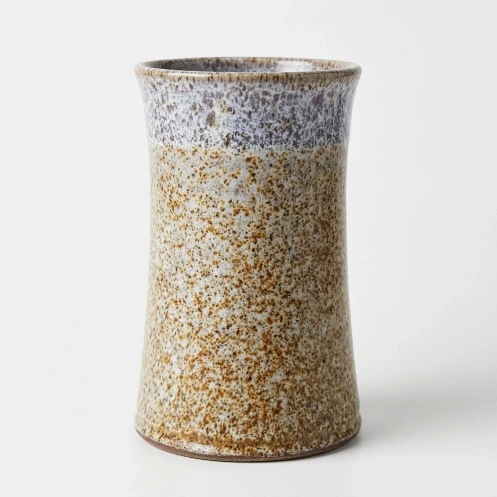 Studio Artisan Signed Pottery Speckled Glaze Vase Wabi Sabi Stoneware 1970s-80s